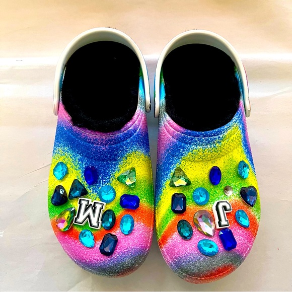 CROCS Other - Crocs Rainbow Classic Lined Spray Dye Slip-On Clog Shoes